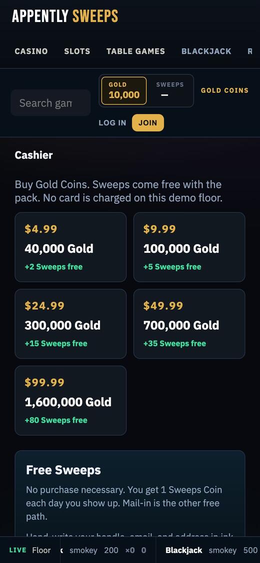 The Sweeps cashier on a phone