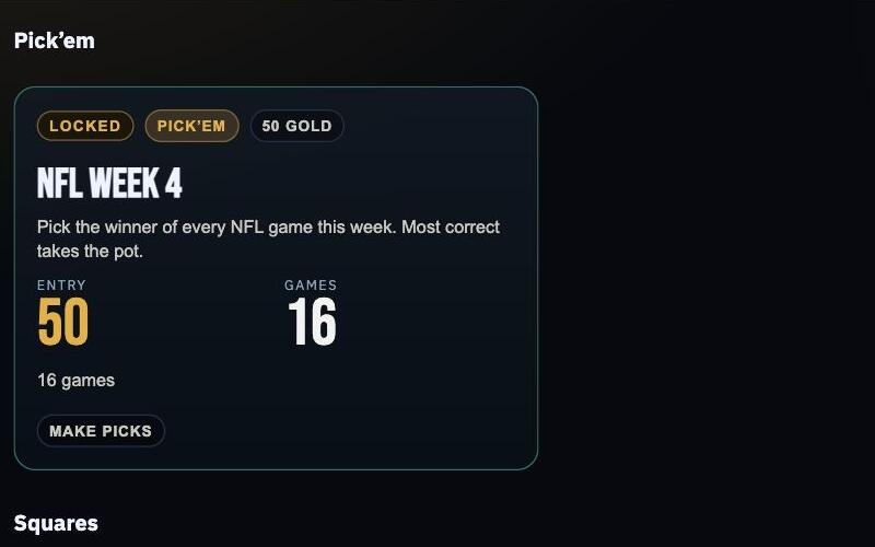 NFL Week 4 pick'em contest card
