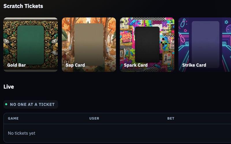 Scratch tickets: Gold Bar, Sap Card, Spark Card, and Strike Card