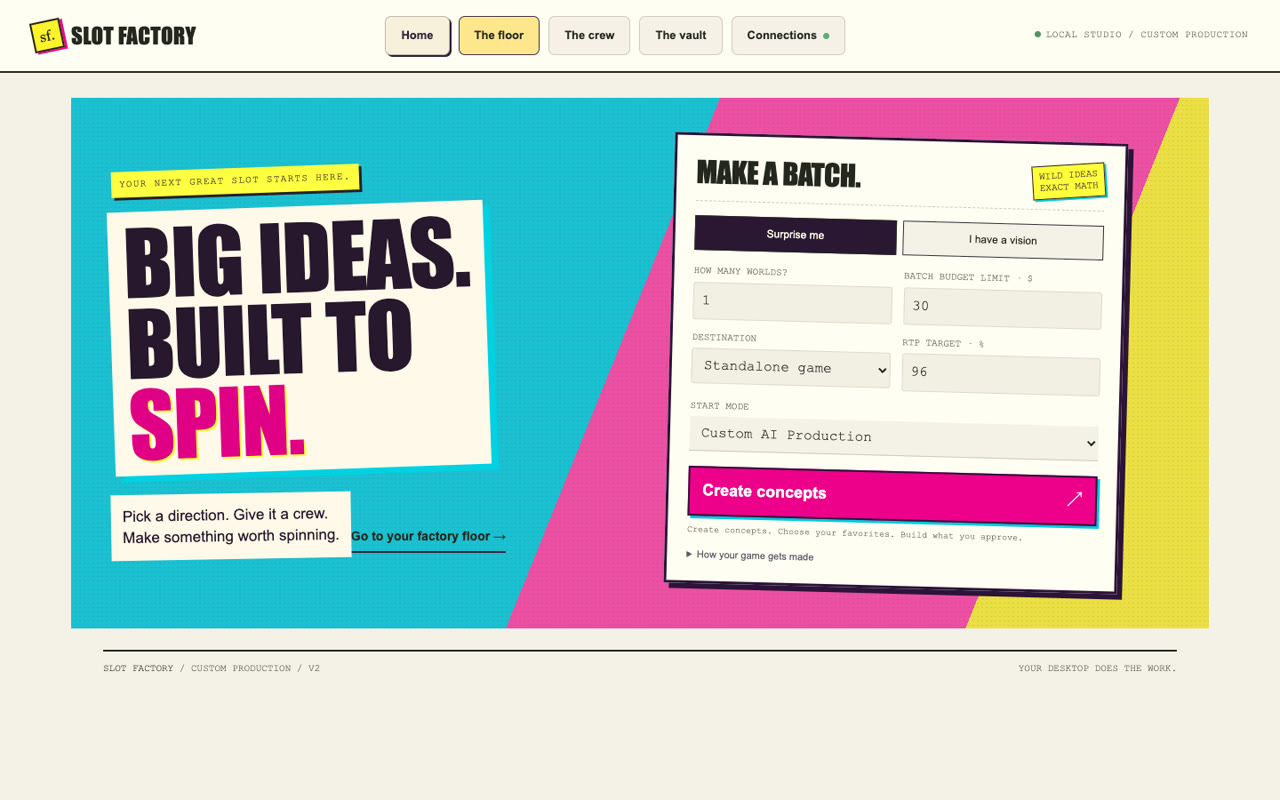 Slot Factory home: Make a batch