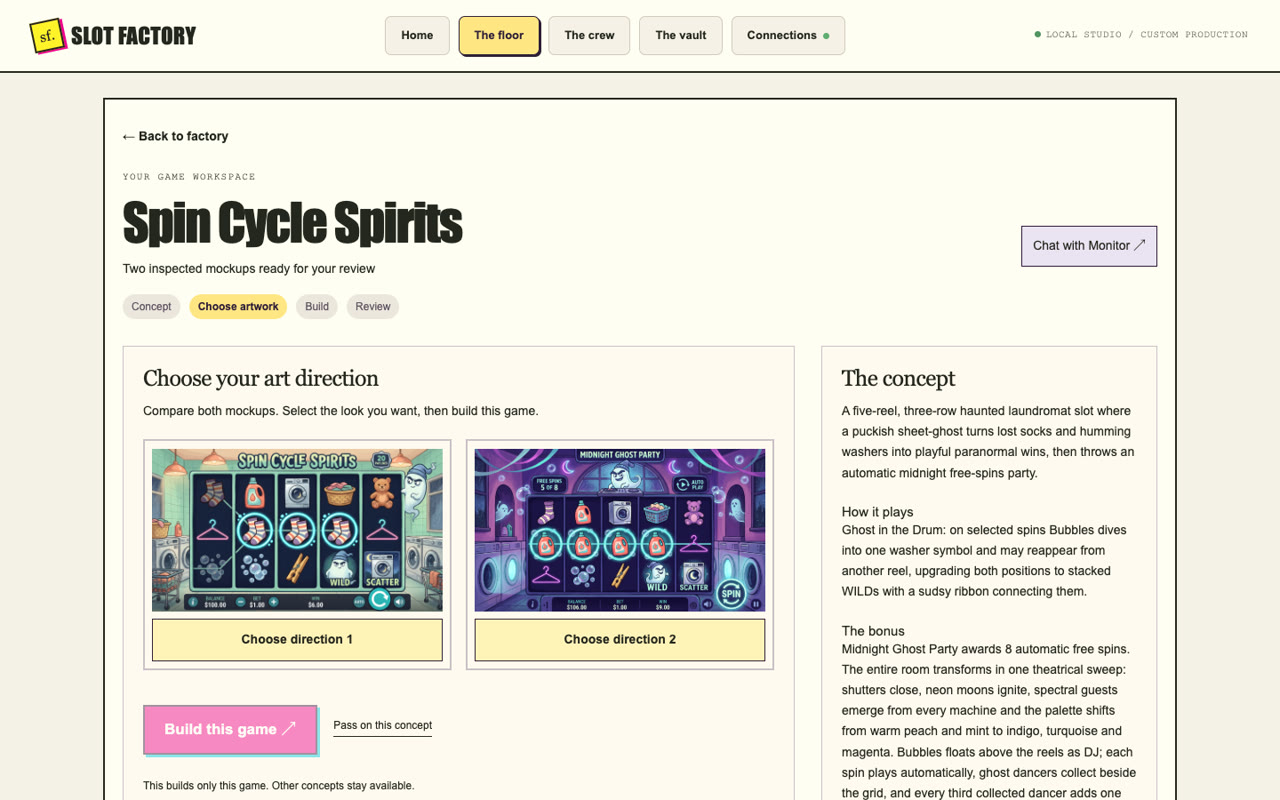 Choosing between two art directions for Spin Cycle Spirits