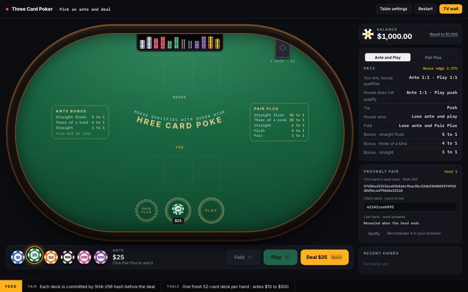 Three Card Poker demo